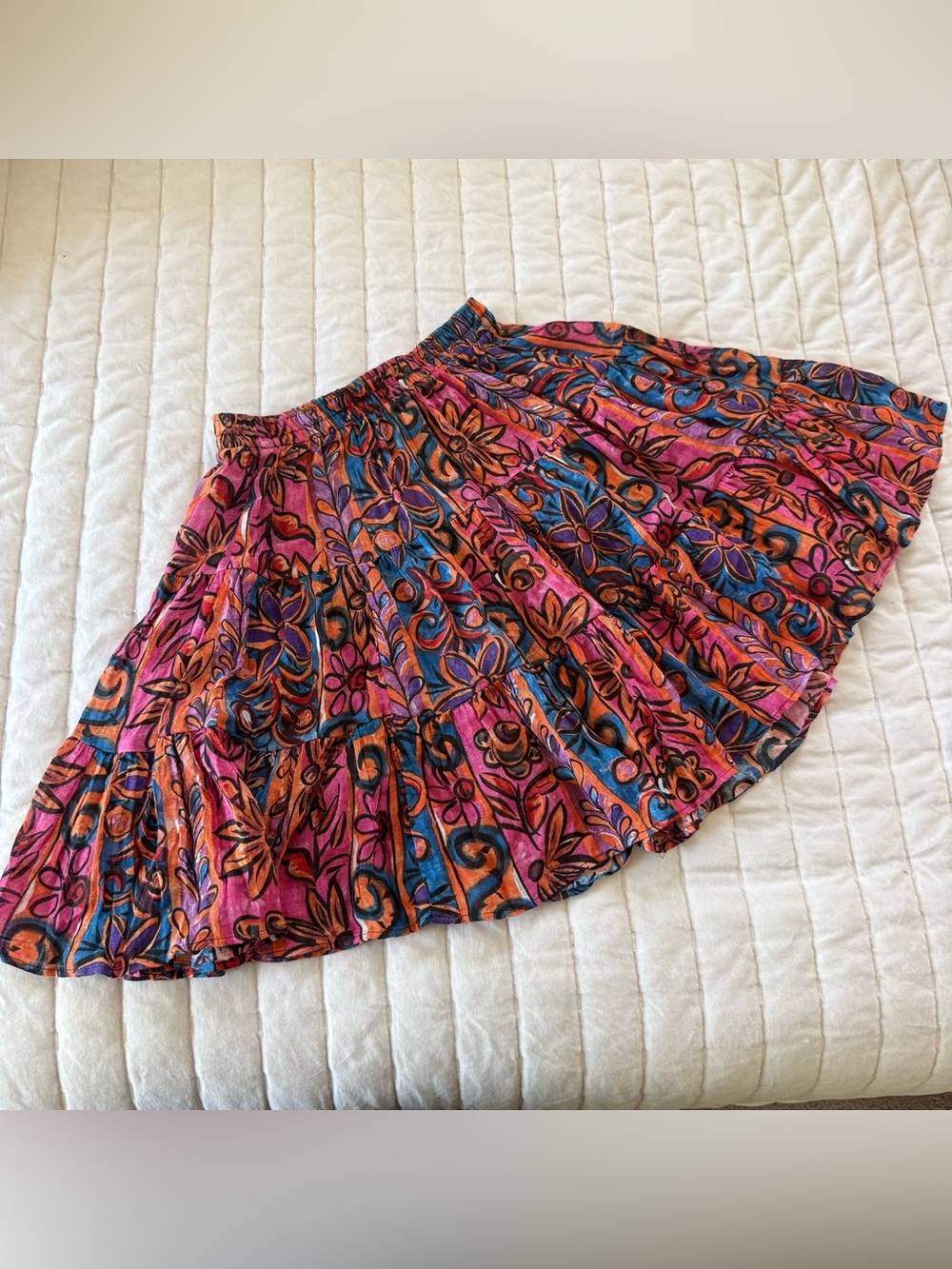 Enchante vintage abstract boho indie sleaze tiered mesh mini skirt coverup